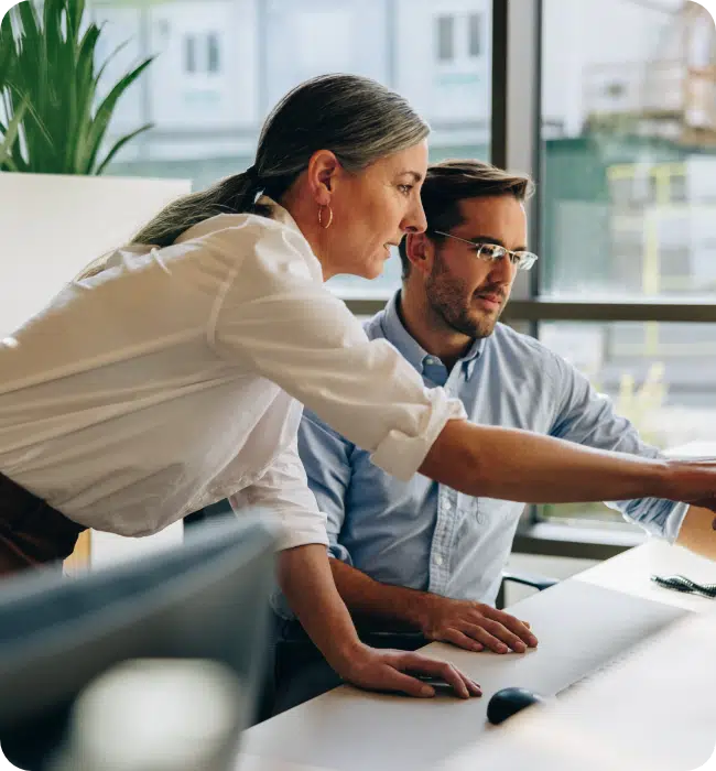 business women and man talking